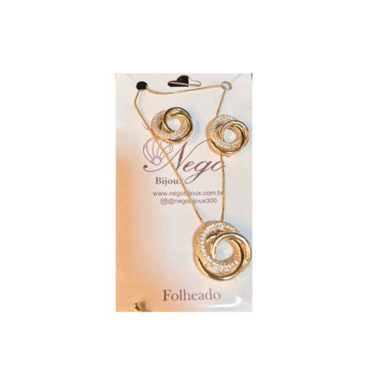 AROS - BIJU (1) CONJUNTO FOLHEADO ENROLADO CRAVEJADO DOURADO