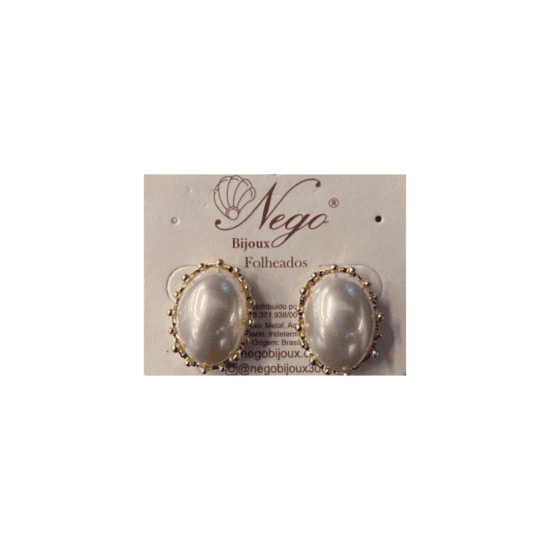AROS - BIJU (10) BRINCO FOLHEADO OVAL COROA PÉROLA DOURADO