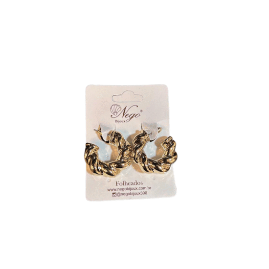 AROS - BIJU (5) BRINCO FOLHEADO ARGOLA TORCIDO DOURADO