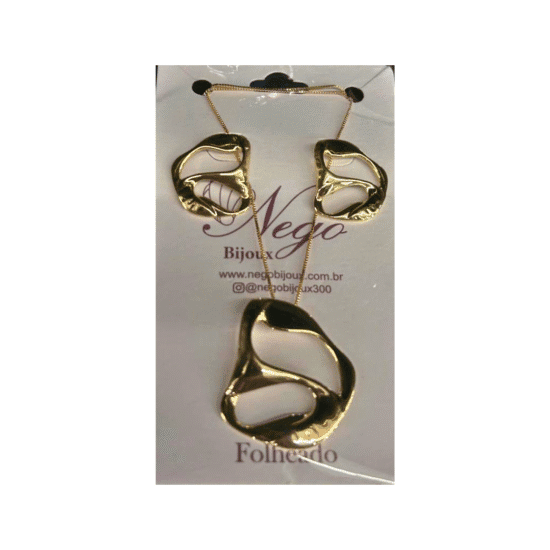 AROS - BIJU (6) CONJUNTO FOLHEADO ORGÂNICO MARTELADO DOURADO
