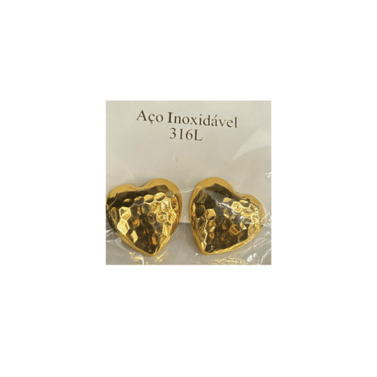 AROS - BIJU (6) BRINCO AÇO INOX CORAÇÃO MARTELADO DOURADO