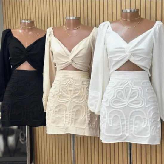 ROPAS (52) CONJUNTO SAIA COM CROPPED