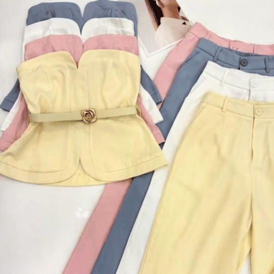 ROPAS (59) CONJUNTO PALAZO COM BLUSA ESTILO BARDOT C/C